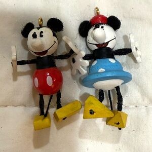 Hallmark Mickey and Minnie 2000 Wooden miniature ornaments - Red, Blue  1.5 “